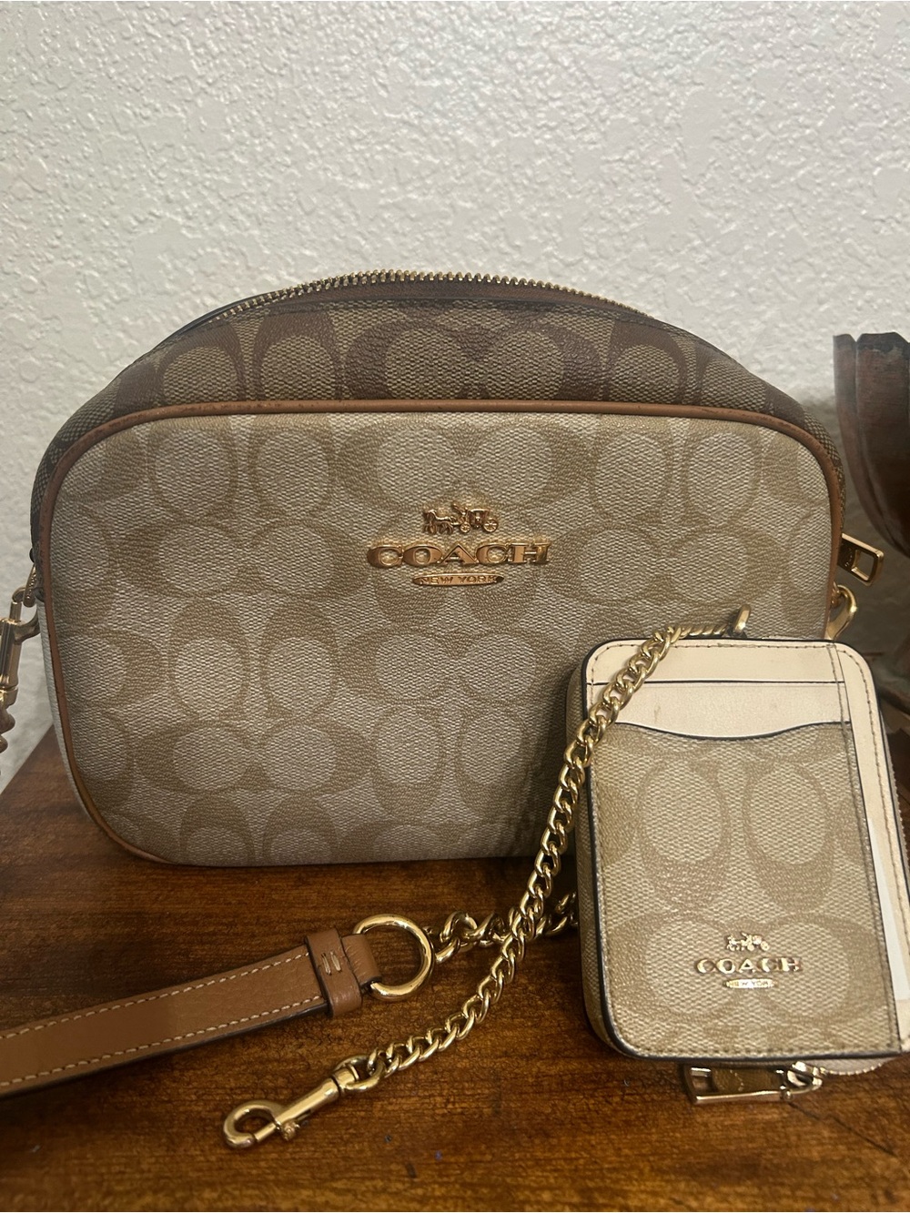 Coach Khaki and Chalk Signature Crossbody with Card Case wallet